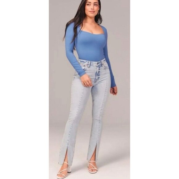 Abercrombie & Fitch The Skinny High Rise Split Hem Vent Jeans Blue 27/4 Long - Picture 9 of 16